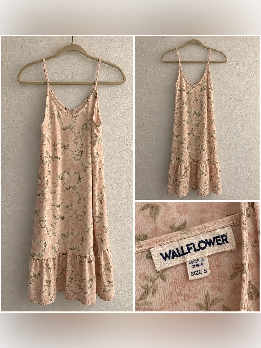Wallflower Pink Floral Slip Dress with Relaxed Ruffle Hem
